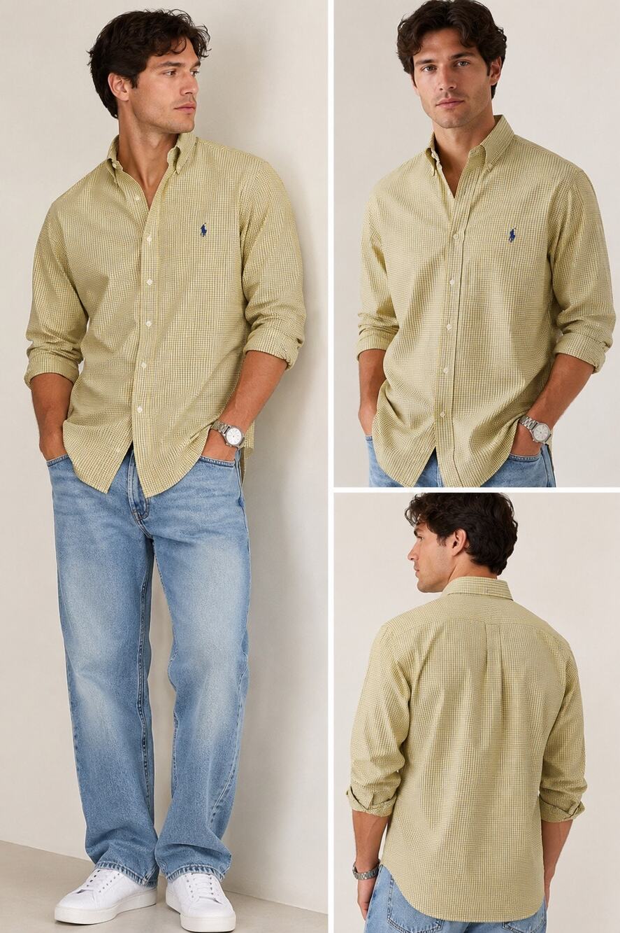 VTG Ralph Lauren Yellow Check Plaid Oxford Shirt Classic Fit Men’s 16 Heritage